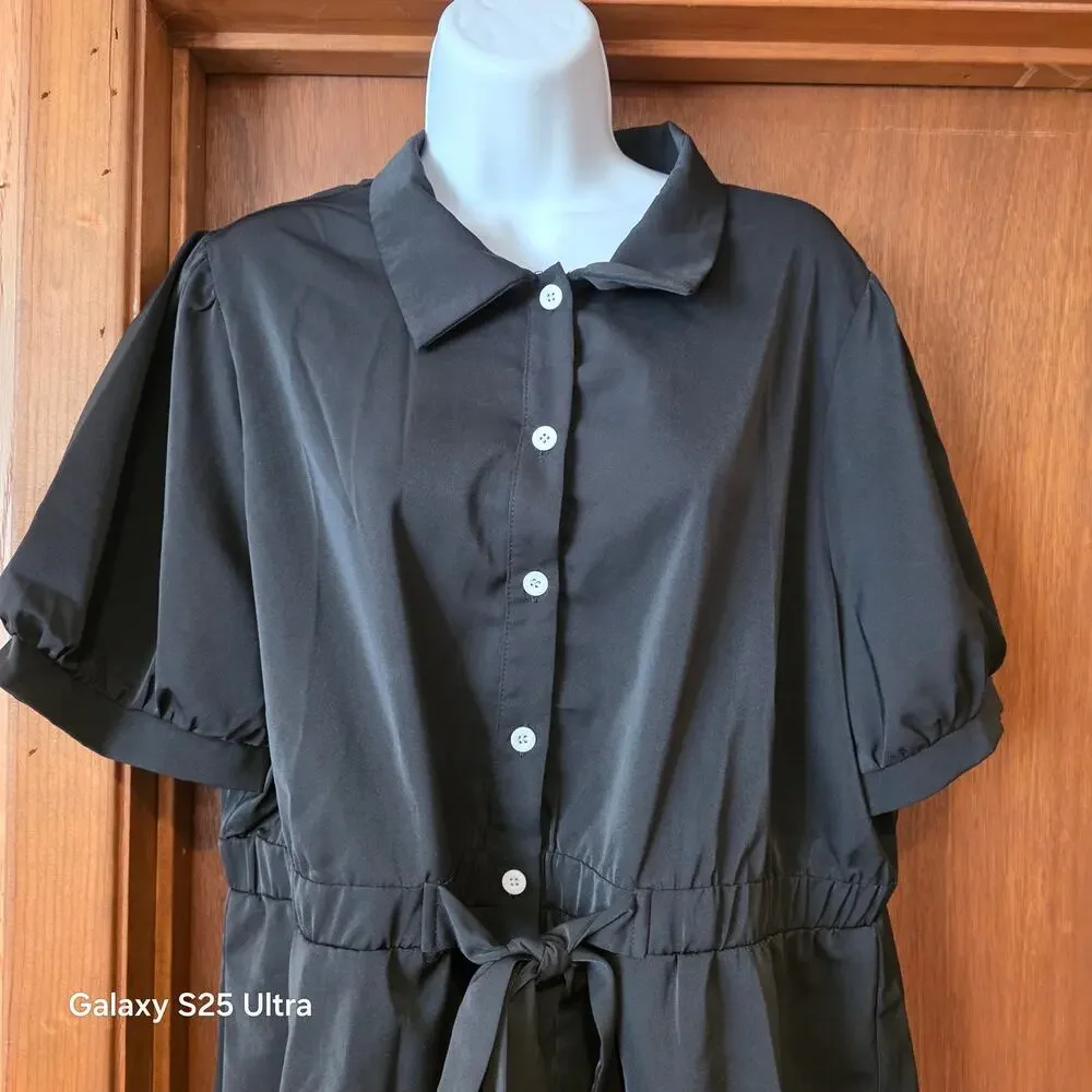 NWT‎ Colonste black button up, puff sleeve blouse, cinched waist flared out 2XL - Picture 3 of 4